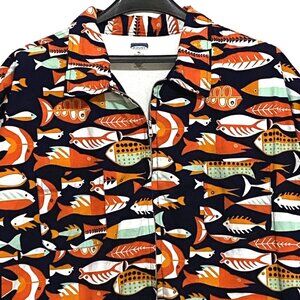 Old Navy AOP Fish Shacket Mens XL Full Zip Terry Lined Travel Beach Cruise Vacay